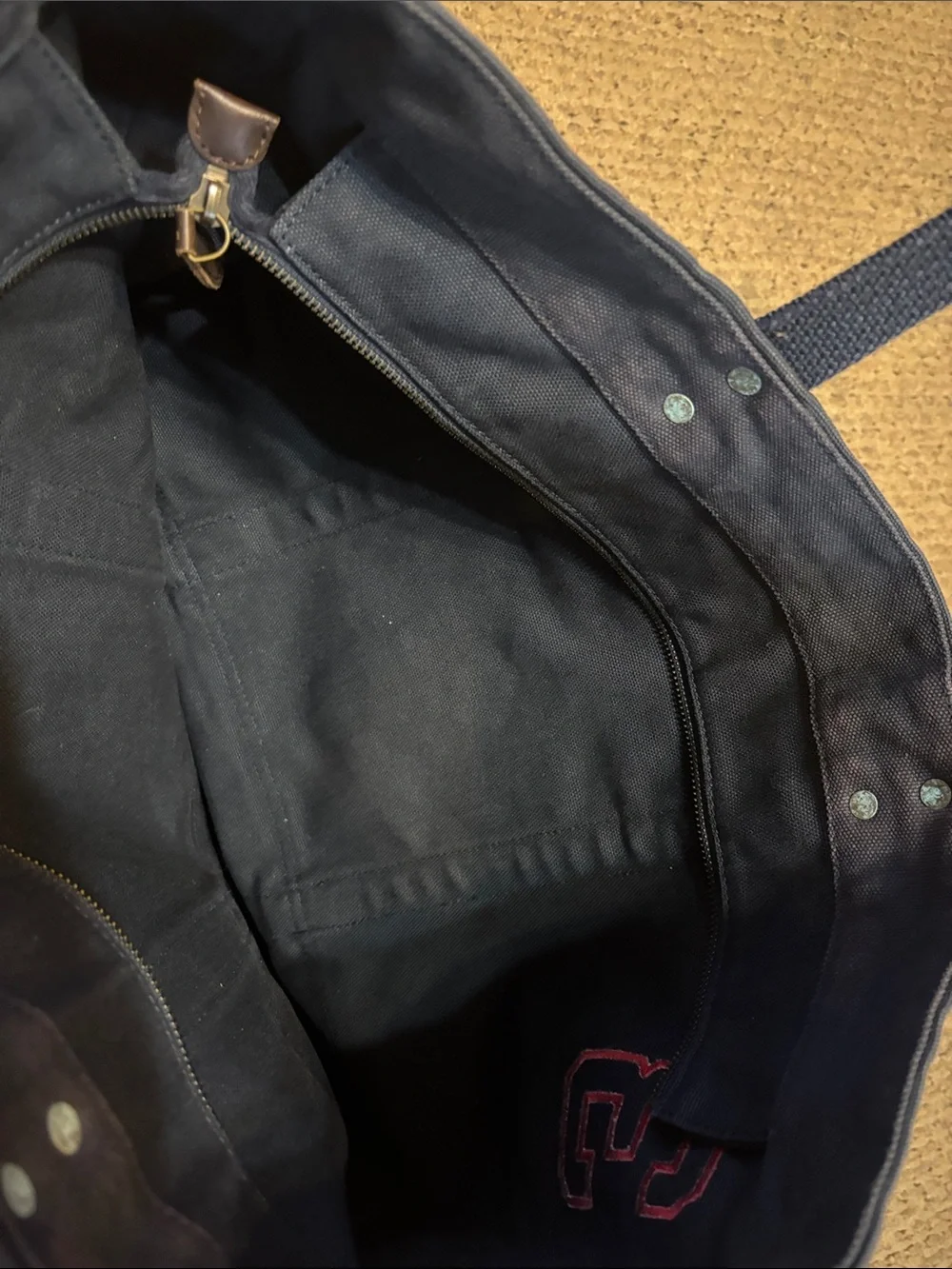 Polo by Ralph Lauren Navy Canvas Duffel Tote with Red Embroidery